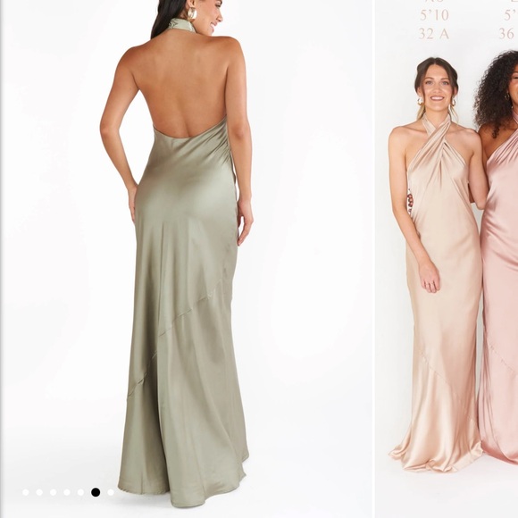 Jasmine Maxi Halter Dress in Green Moss Luxe Satin - Picture 2 of 11